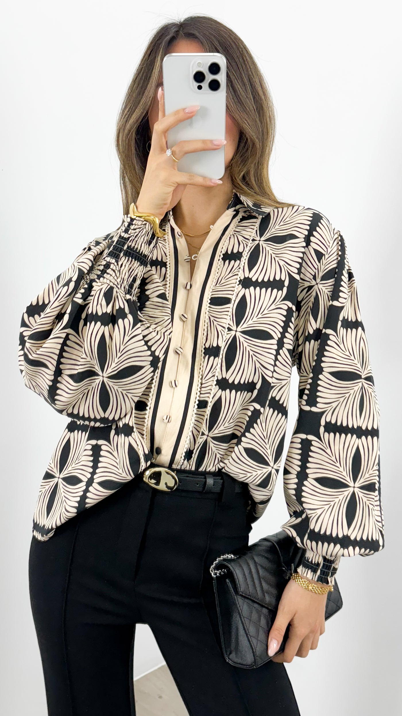ANTHEA BLOUSE - BLACK/BEIGE