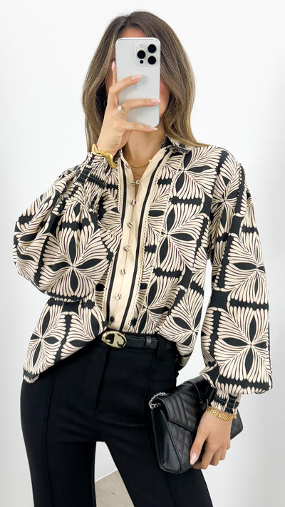 ANTHEA BLOUSE - BLACK/BEIGE
