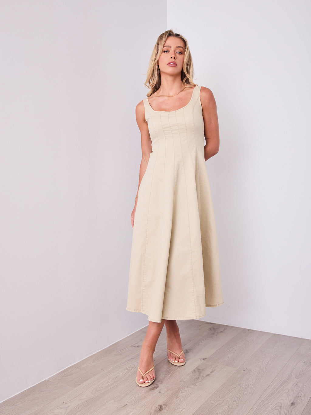 EVE DENIM DRESS - BEIGE