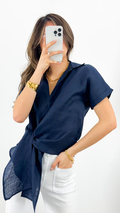 COMO LINEN SHIRT - NAVY