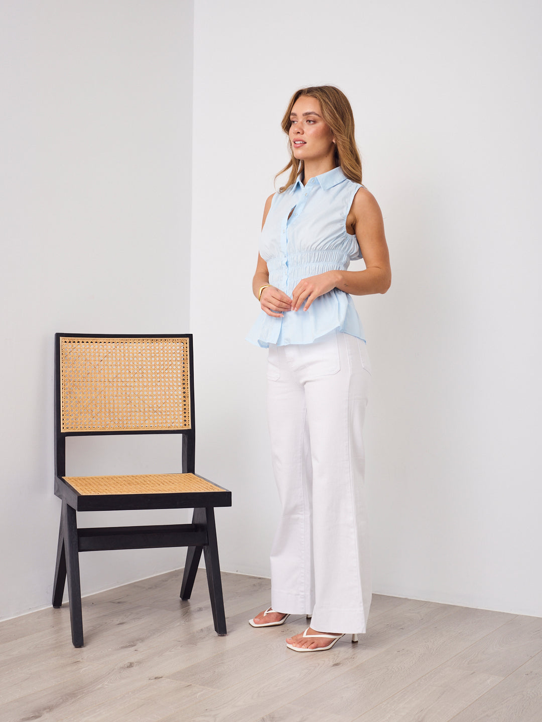 DEMI SHIRRED SHIRT - BABY BLUE