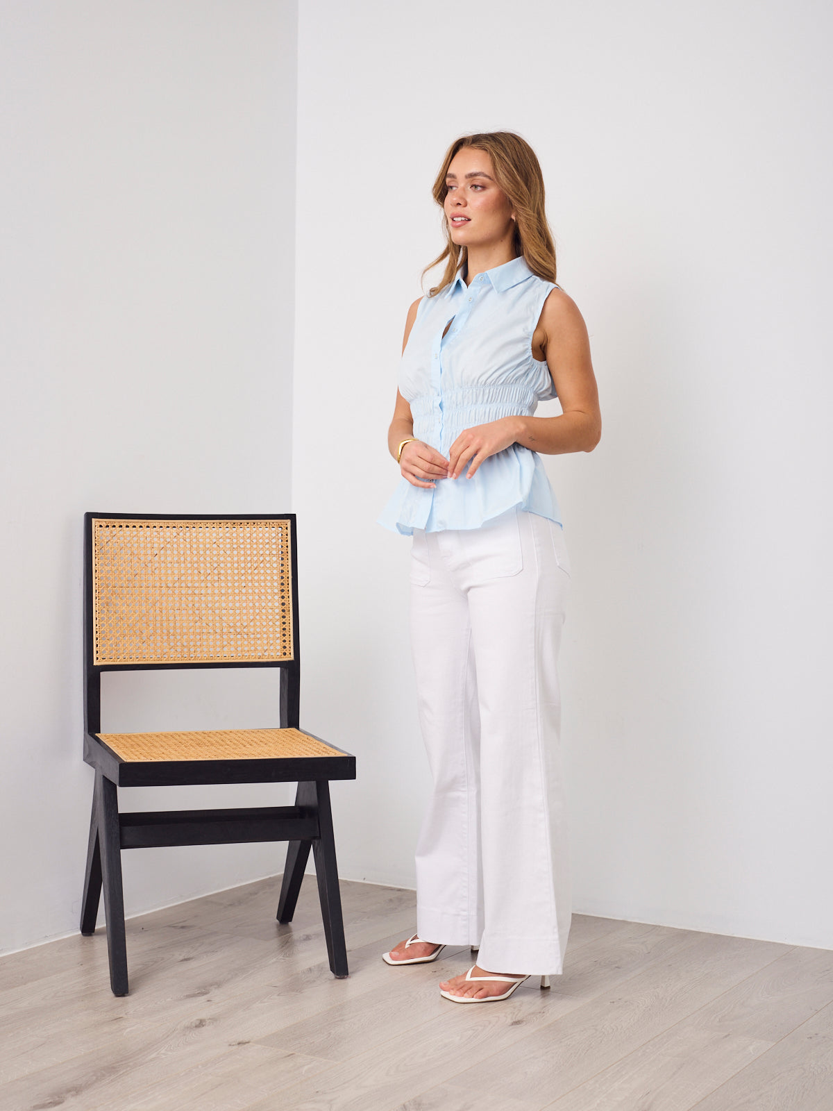 DEMI SHIRRED SHIRT - BABY BLUE