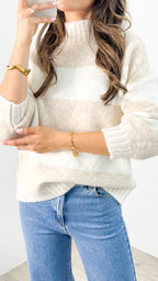 BESSIE BLOCK STRIPE KNIT - LATTE/WHITE