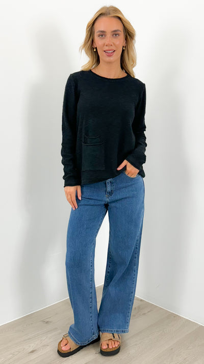 RIVER POCKET KNIT TOP - BLACK