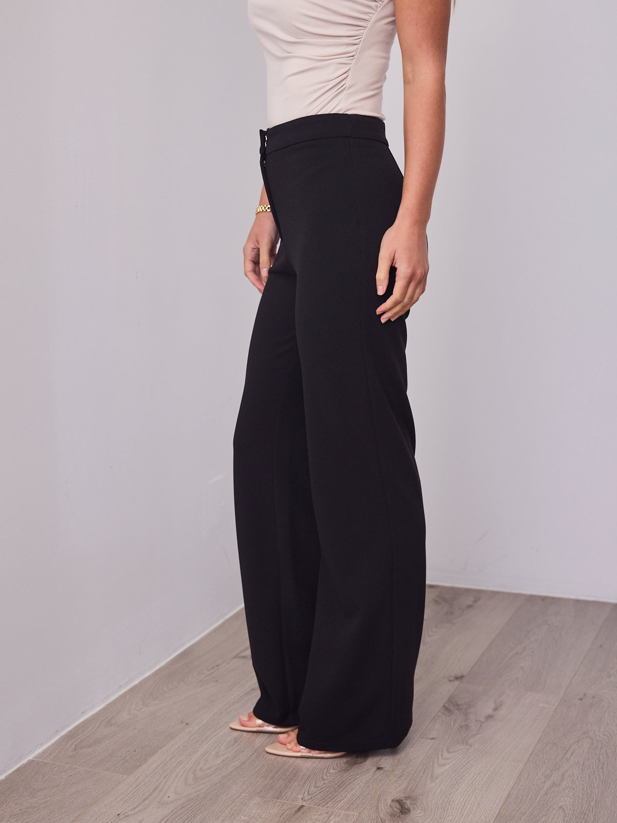 DALTON STRETCH JERSEY HIGH WAISTED STRAIGHT LEG PANT - BLACK