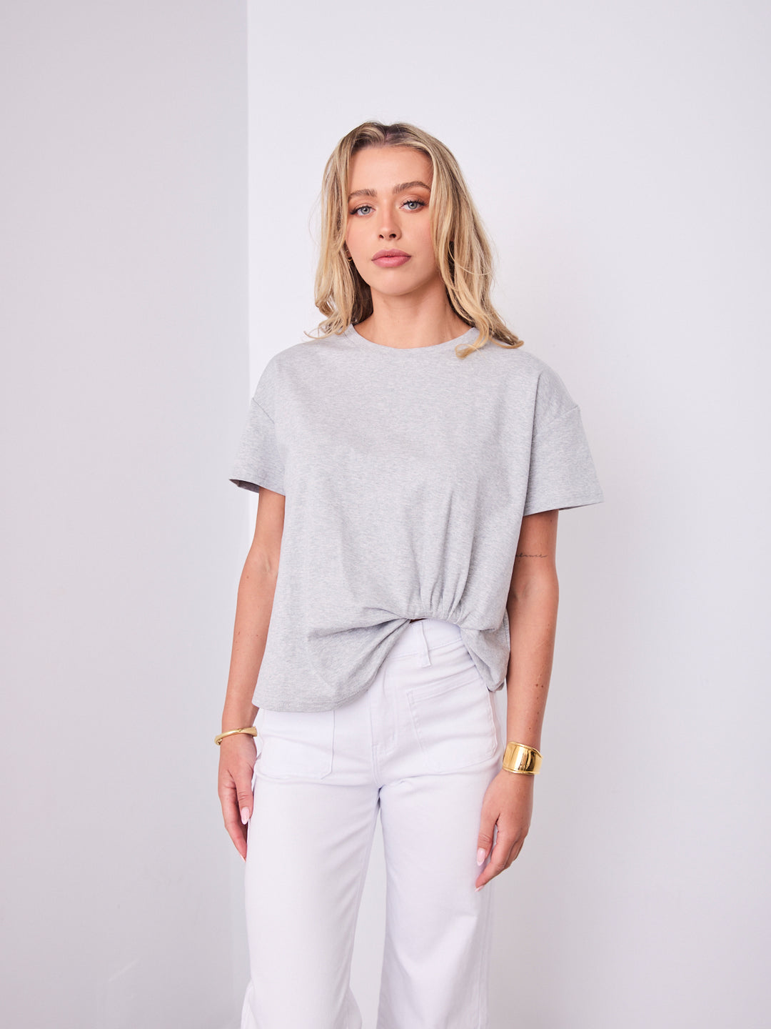 ESTHER EASY TUCK TEE - GREY MARLE