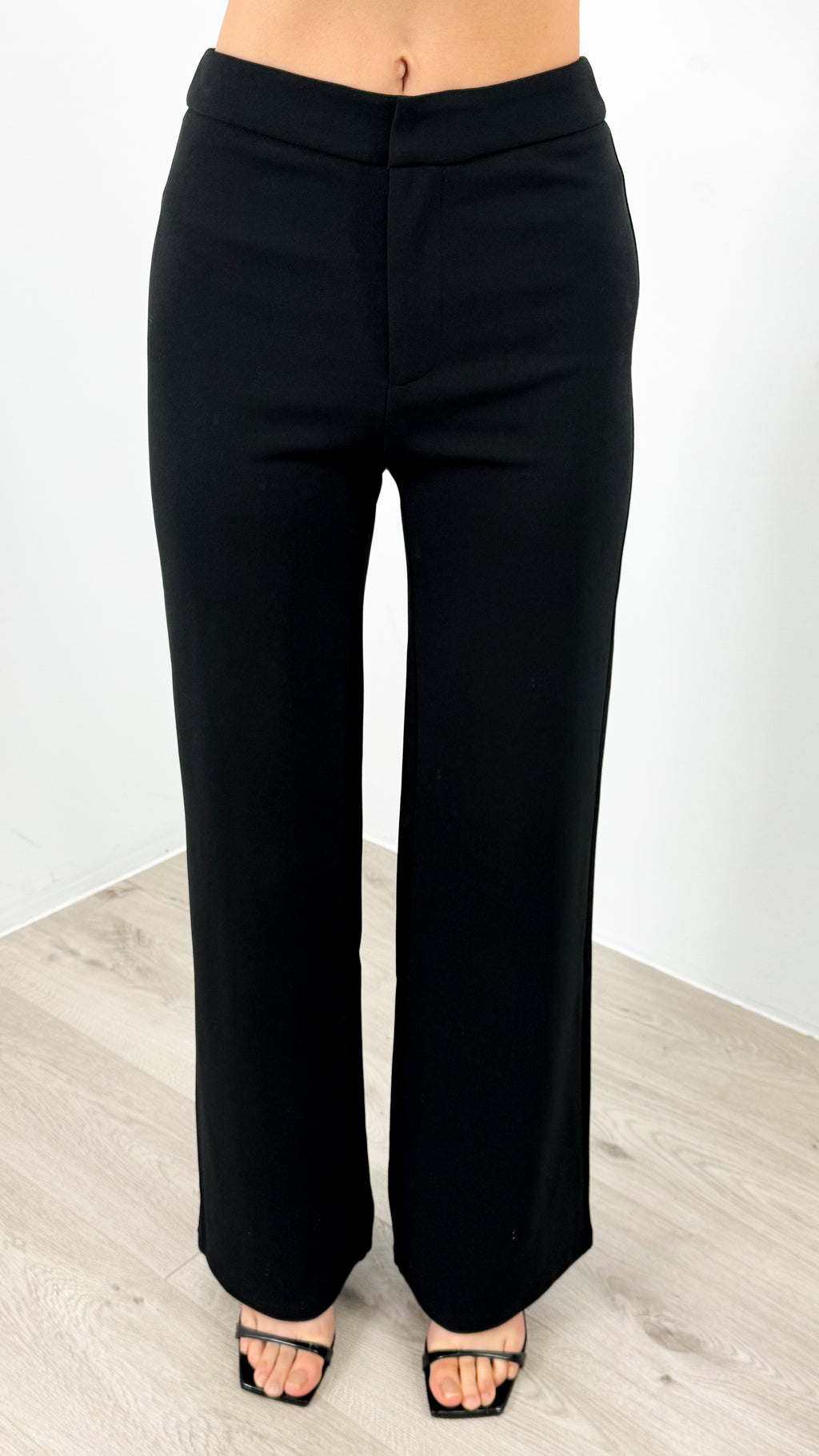 DALTON STRETCH JERSEY HIGH WAISTED STRAIGHT LEG PANT - BLACK