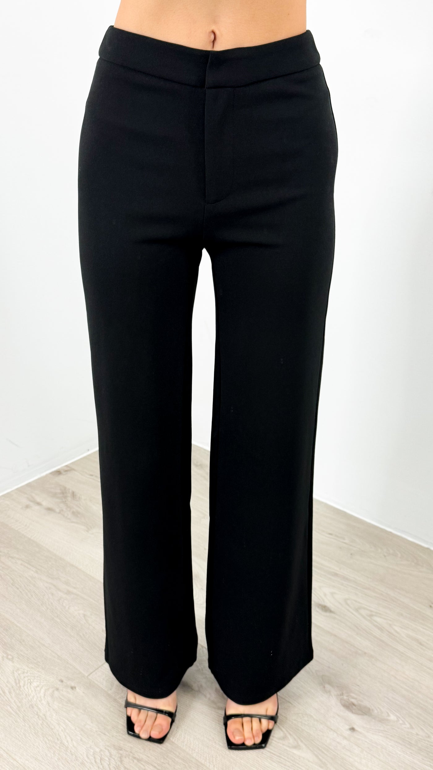 DALTON STRETCH JERSEY HIGH WAISTED STRAIGHT LEG PANT - BLACK