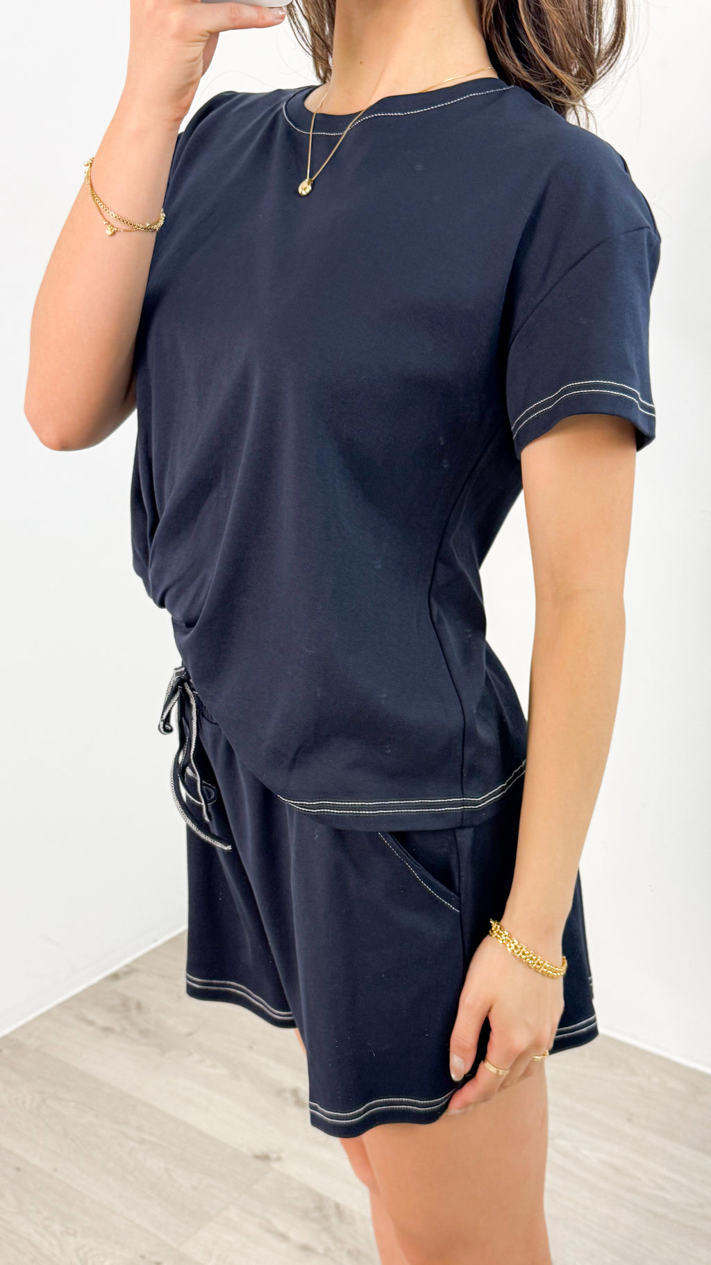 ESTHER EASY TUCK TEE + SHORTS SET - NAVY