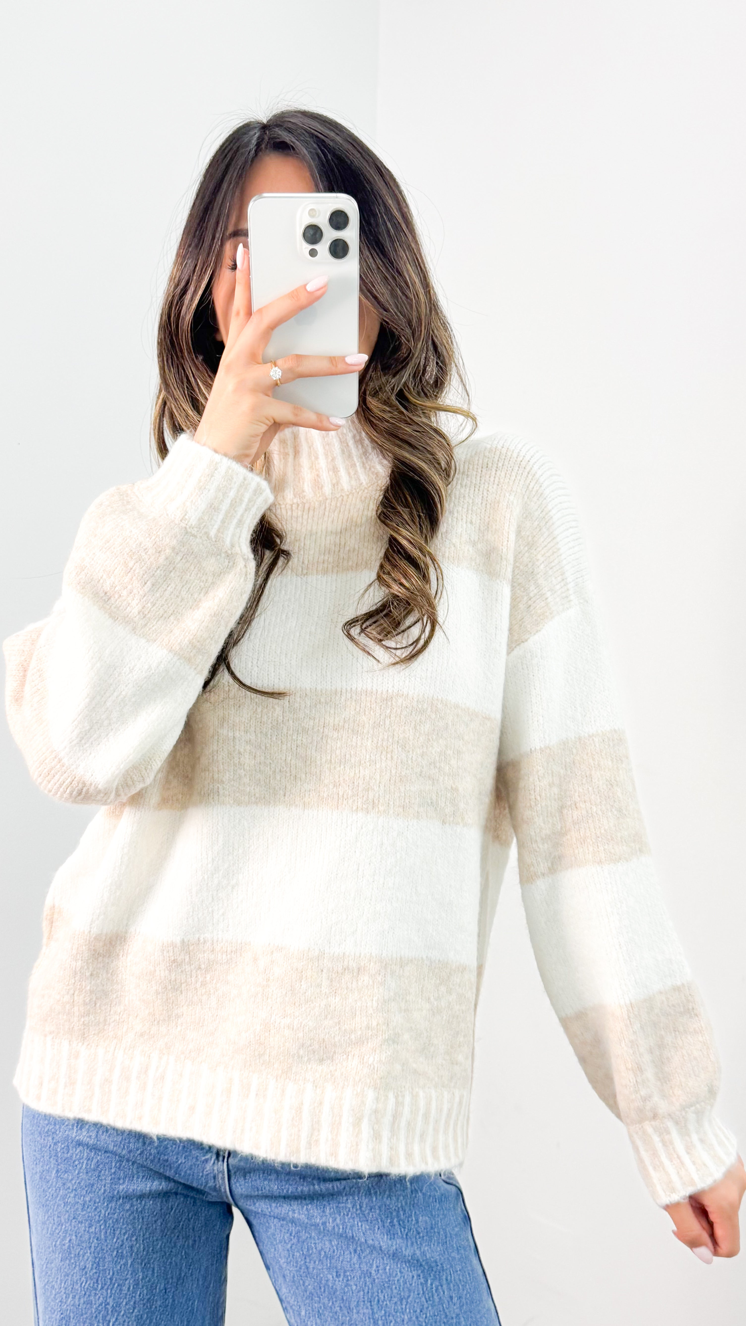 BESSIE BLOCK STRIPE KNIT - LATTE/WHITE