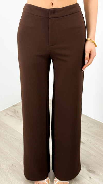 DALTON STRETCH JERSEY HIGH WAISTED STRAIGHT LEG PANT - CHOCOLATE