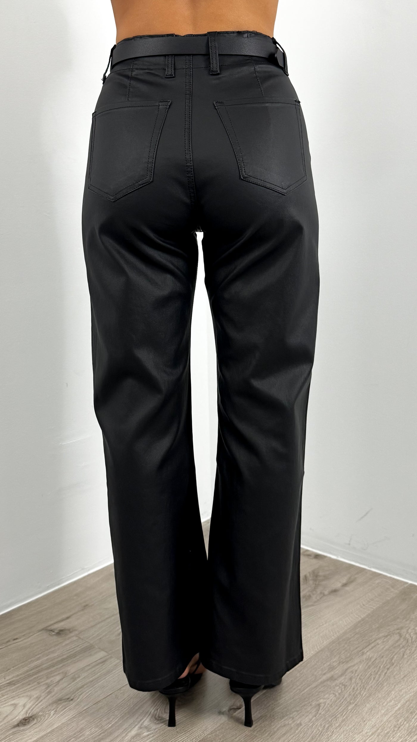 PERRY WAXED LOOK STRETCH WIDE LEG JEAN - BLACK