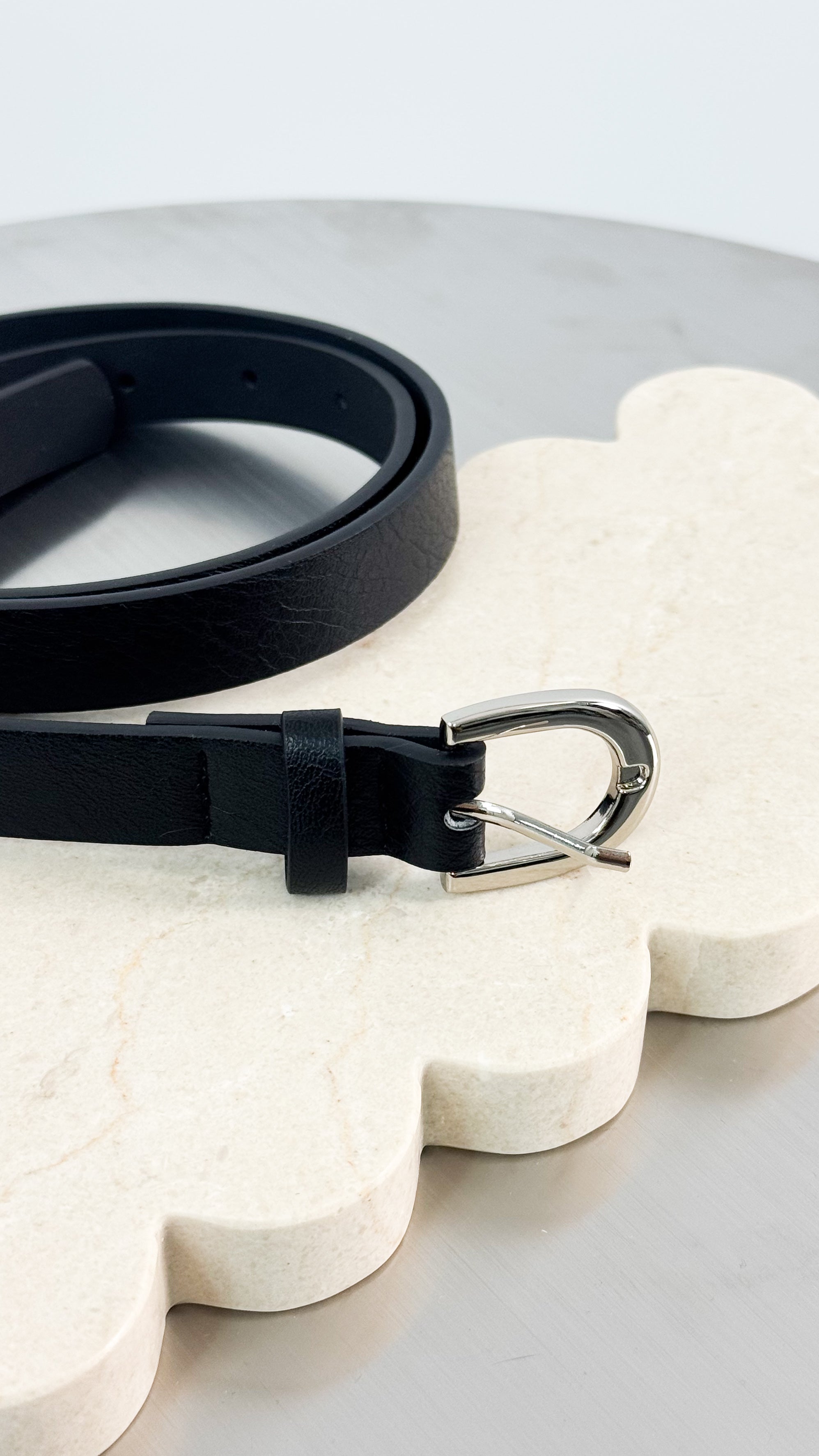 LOMANCE SKINNY BELT - BLACK/SILVER