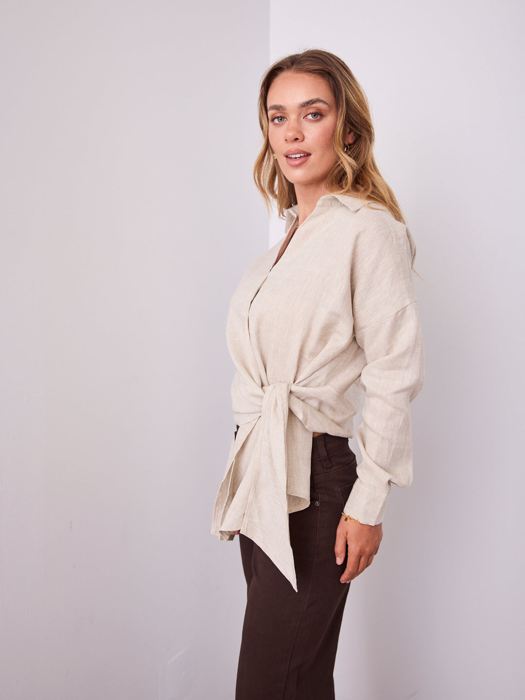 COMO LONG SLEEVE LINEN SHIRT - NATURAL