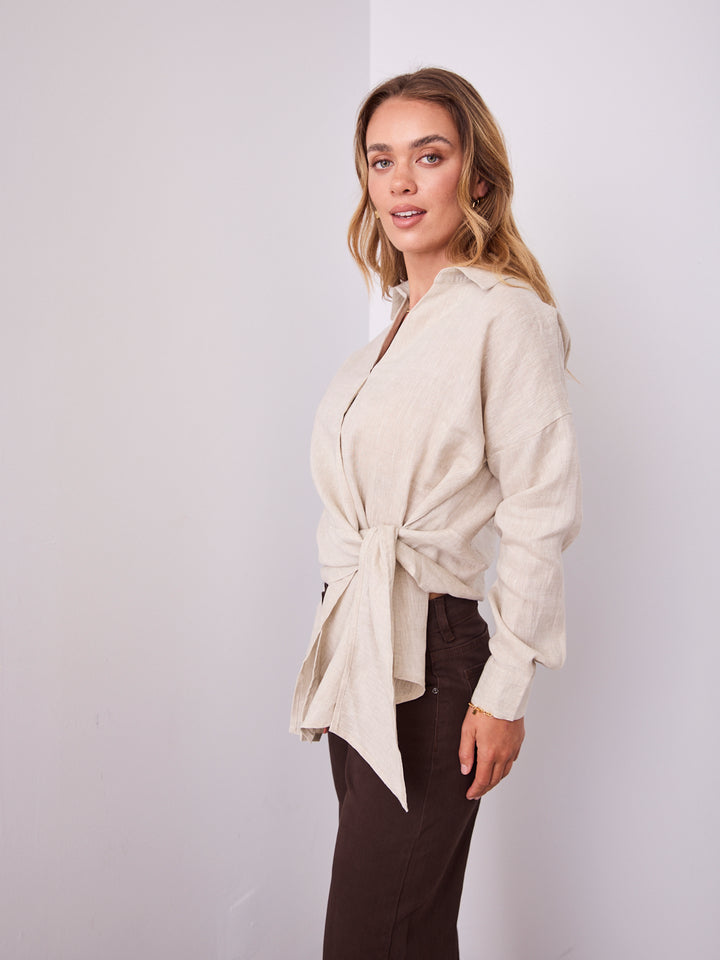 COMO LONG SLEEVE LINEN SHIRT - NATURAL