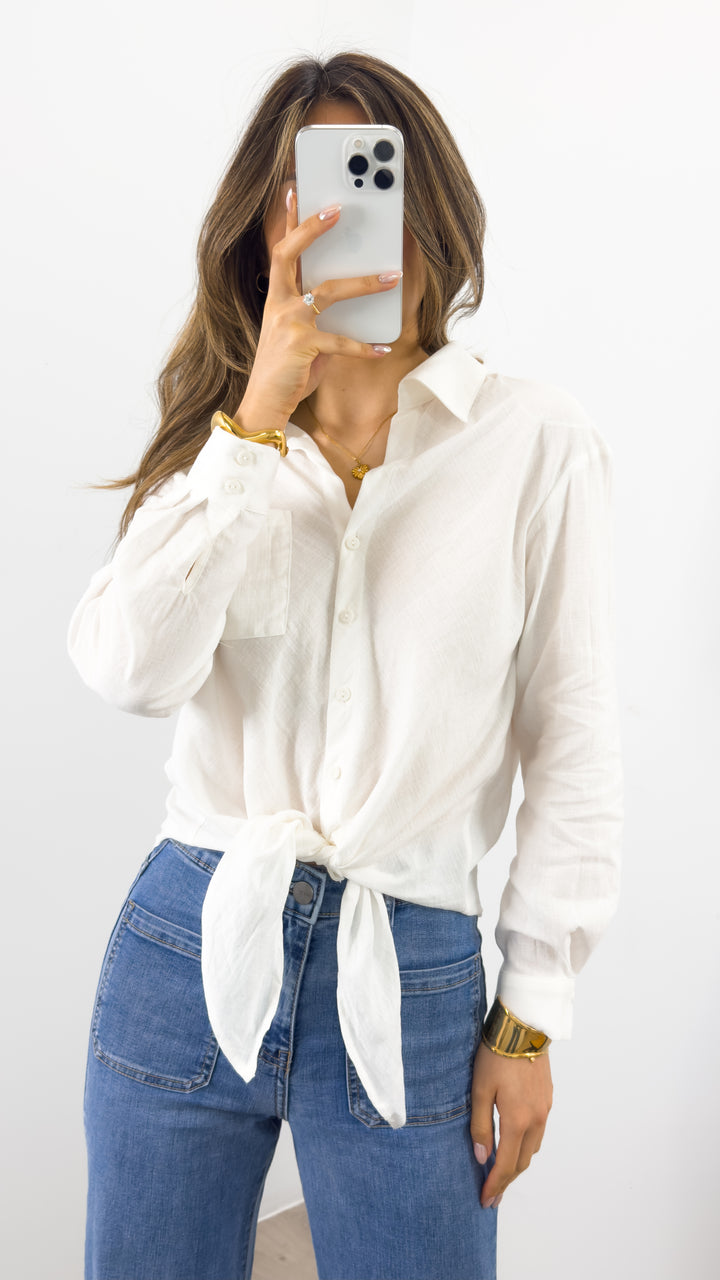 MACY TIE FRONT SHIRT - WHITE
