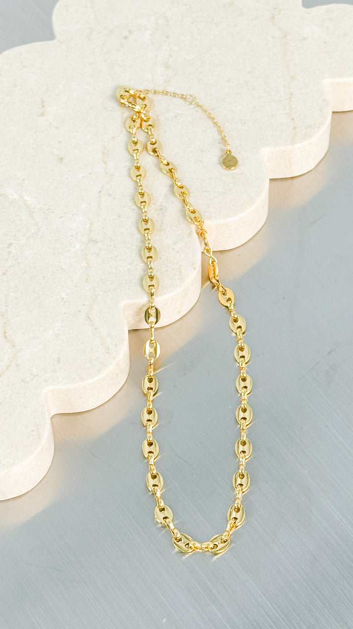 PUFF MARINER CHAIN 18K GOLD PLATED NECKLACE - GOLD