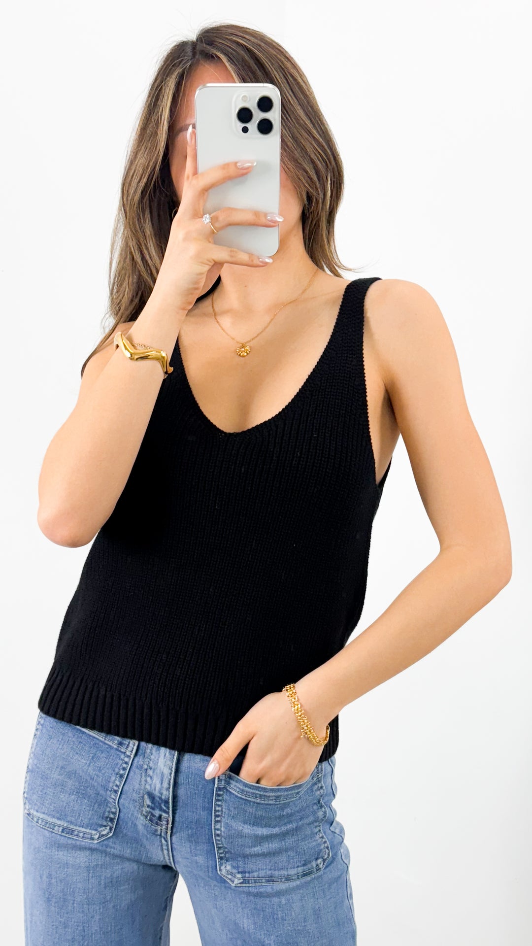 ANNIKA KNIT TANK TOP - BLACK