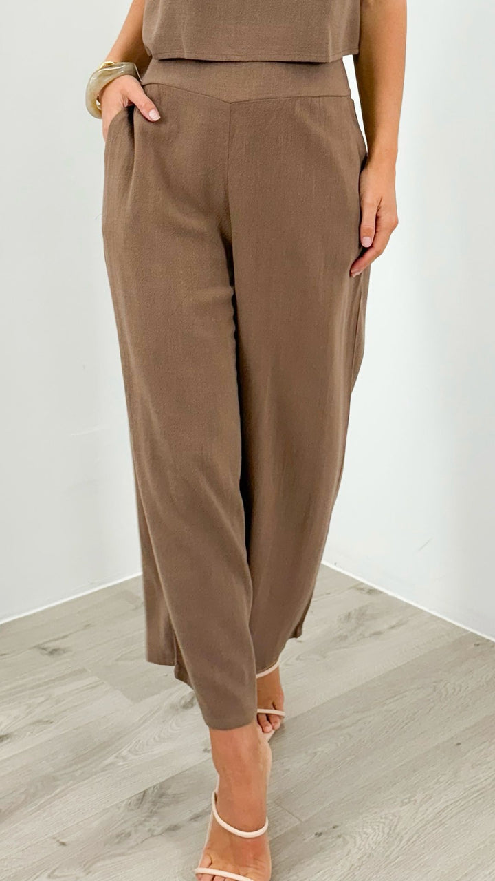 MEMPHIS 7/8 LINEN PANT - CHOCOLATE