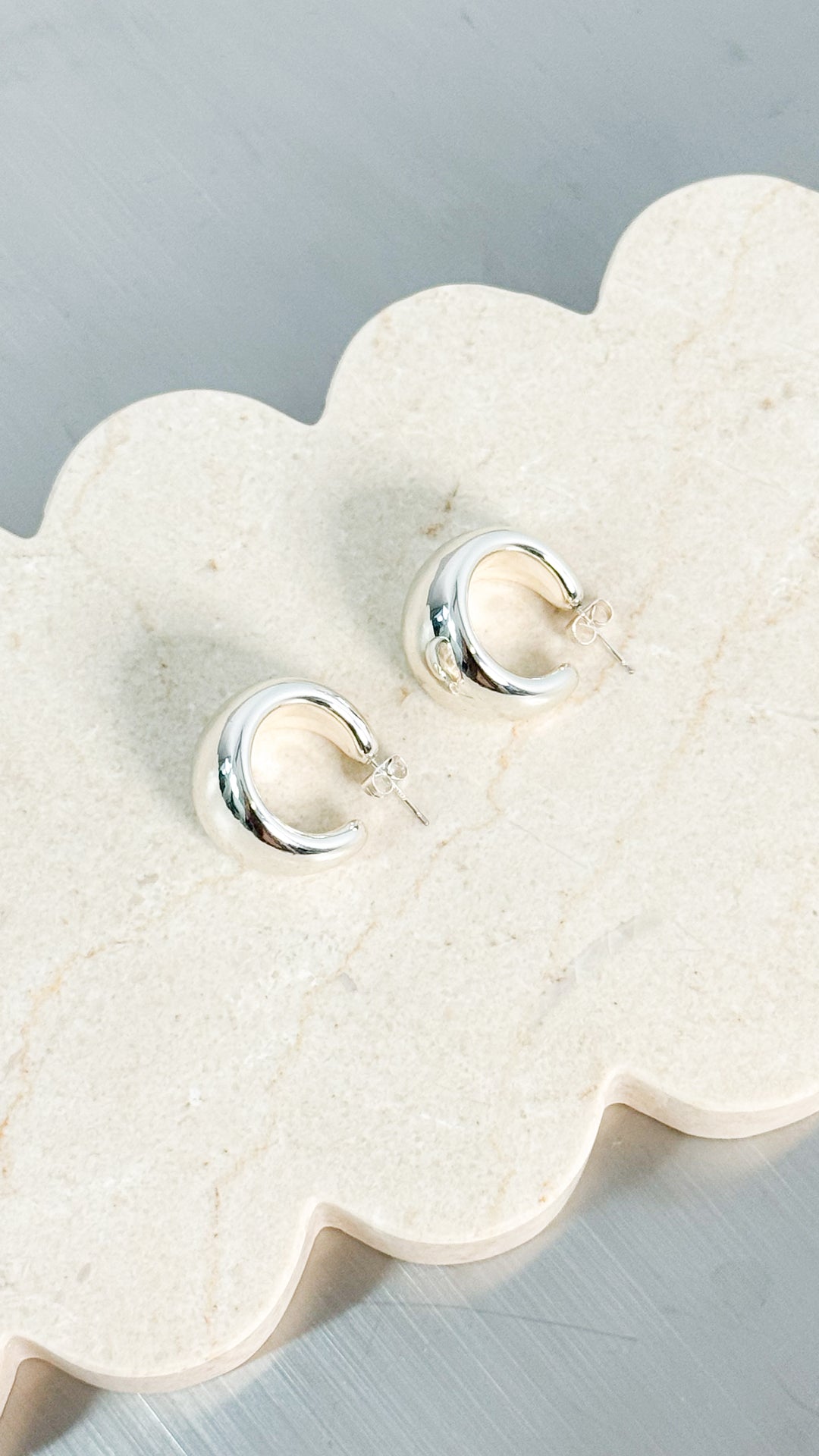 DOME HUGGIE STERLING SILVER PLATED EARRINGS - SILVER