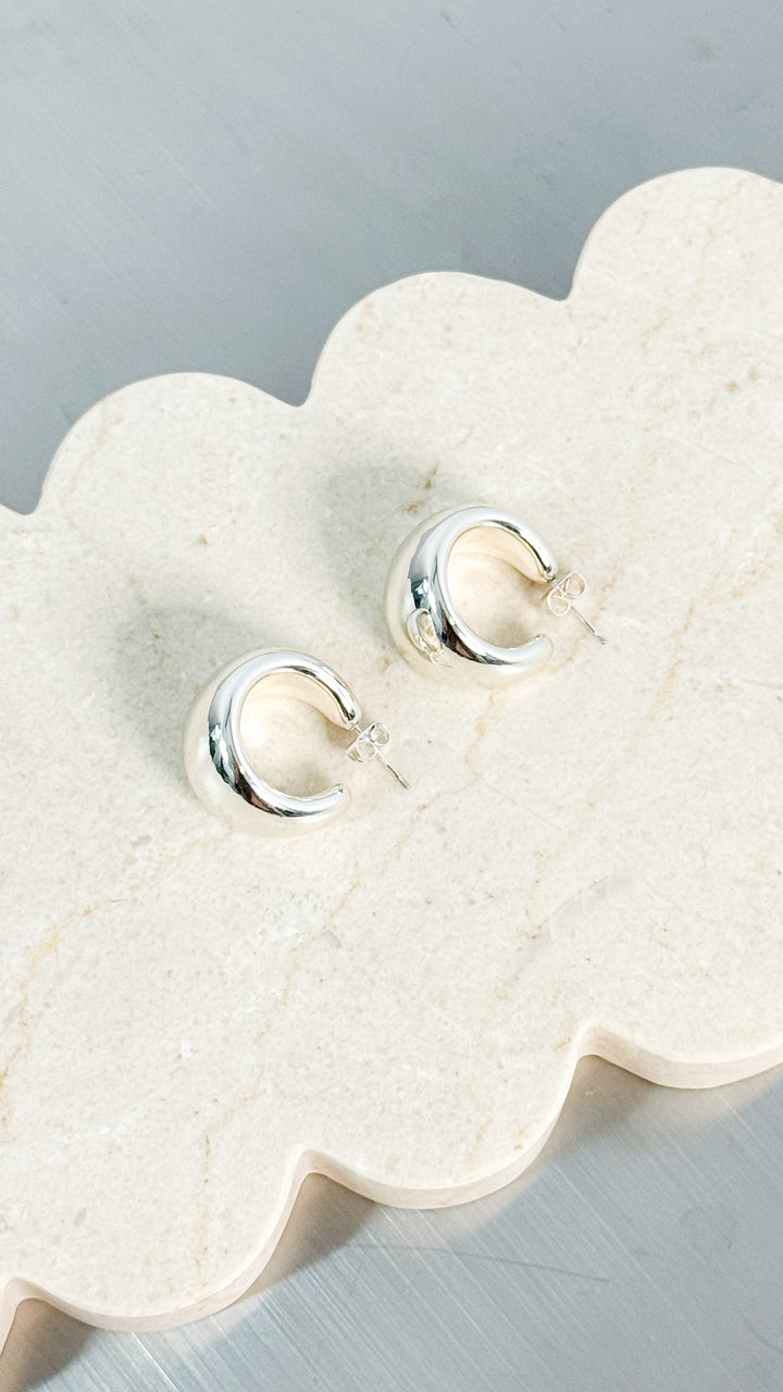 DOME HUGGIE STERLING SILVER PLATED EARRINGS - SILVER