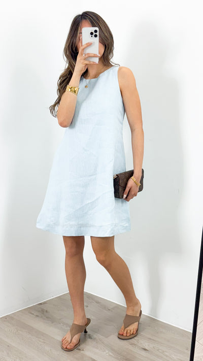 PARKER LINEN DRESS - SKY BLUE