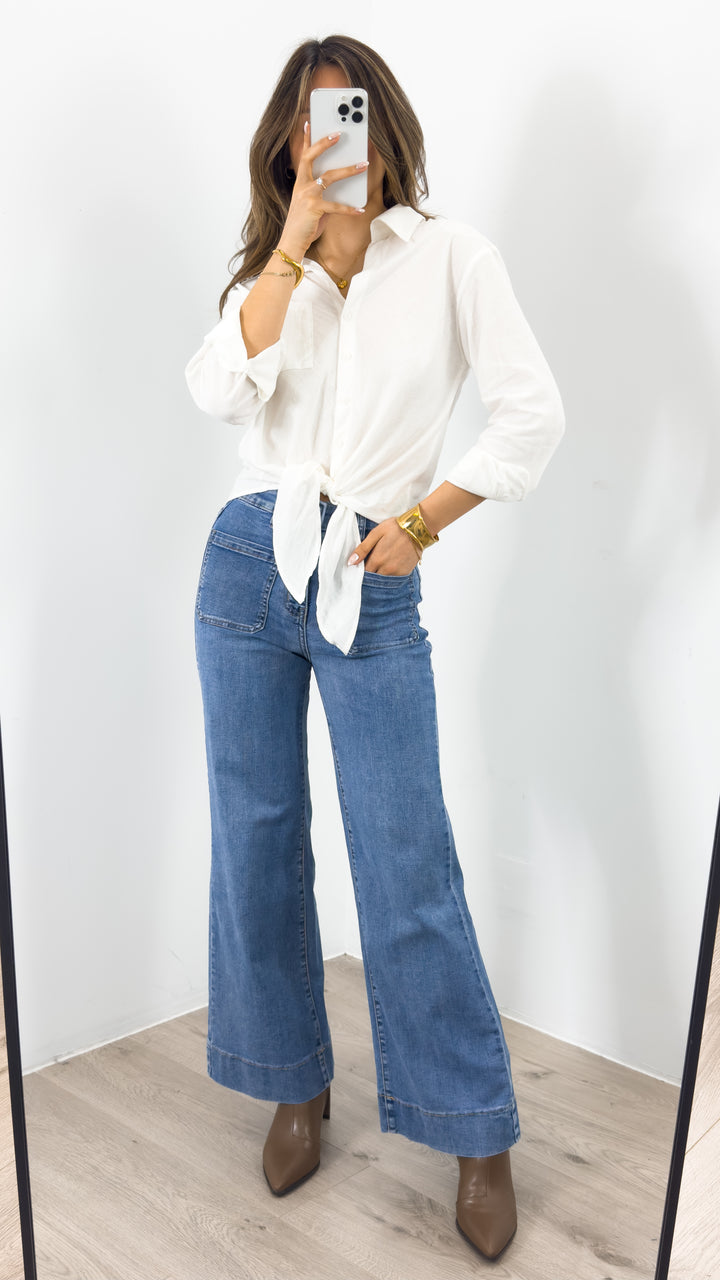 MACY TIE FRONT SHIRT - WHITE