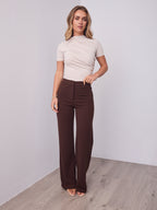 DALTON STRETCH JERSEY HIGH WAISTED STRAIGHT LEG PANT - CHOCOLATE