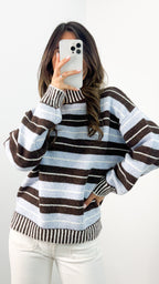 BESSIE STRIPE KNIT - CHOCOLATE/BLUE ( ETA end May )