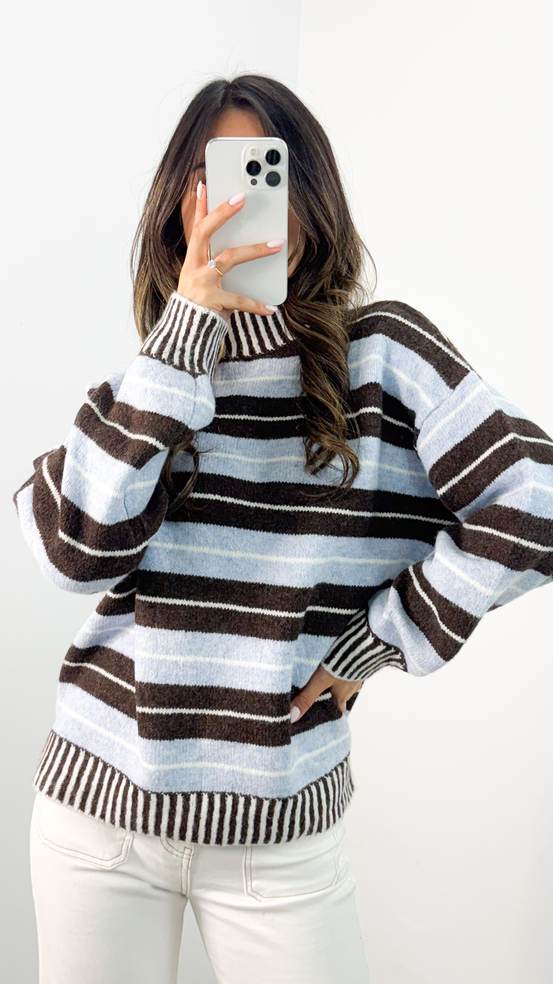 BESSIE STRIPE KNIT - CHOCOLATE/BLUE ( ETA end May )