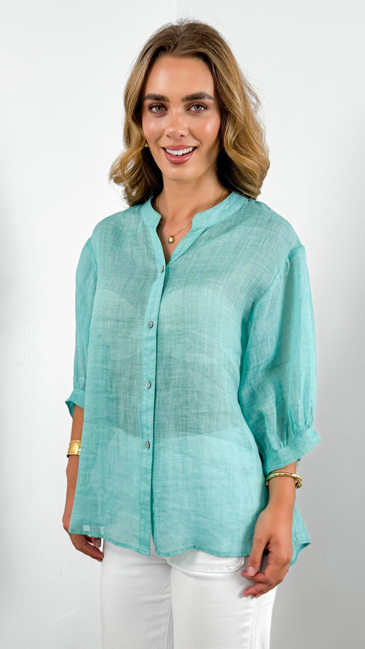 CATHY LINEN SHIRT - AQUA