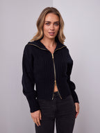 NERO TWO WAY ZIP KNIT - BLACK