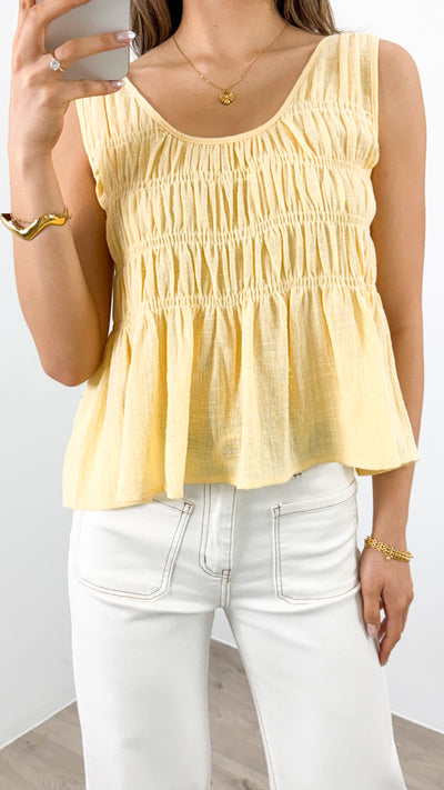 PALIA SHIRRED SINGLET - LEMON