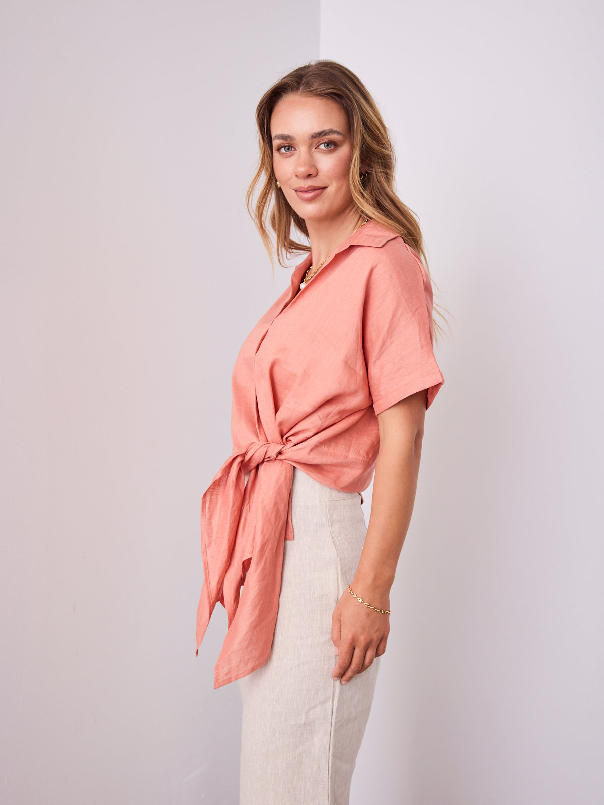 COMO LINEN SHIRT - BRICK