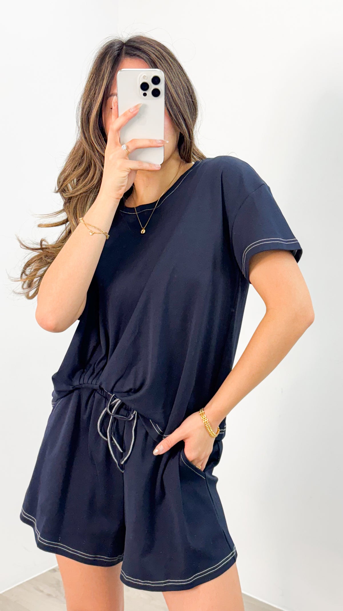 ESTHER EASY TUCK TEE + SHORTS SET - NAVY