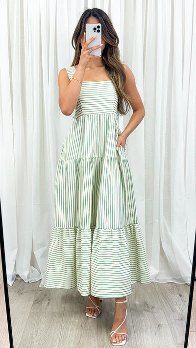 SARAH DRESS - GREEN STRIPE