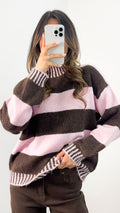 BESSIE BLOCK STRIPE KNIT - CHOCOLATE/PINK