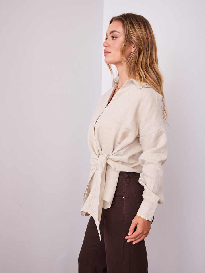 COMO LONG SLEEVE LINEN SHIRT - NATURAL