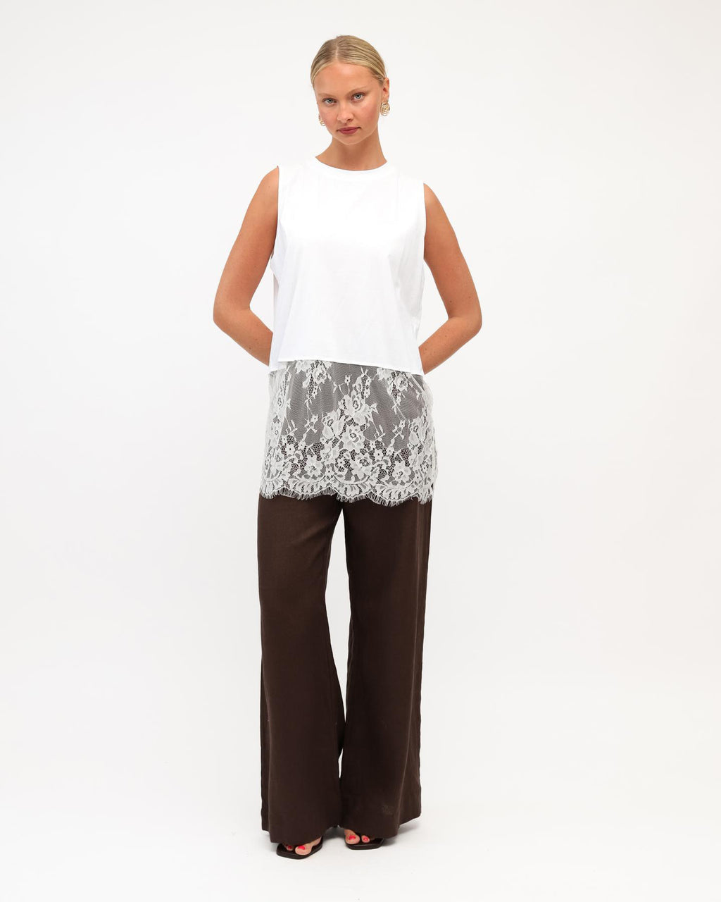 DANIELLE LACE TRIM TOP - WHITE