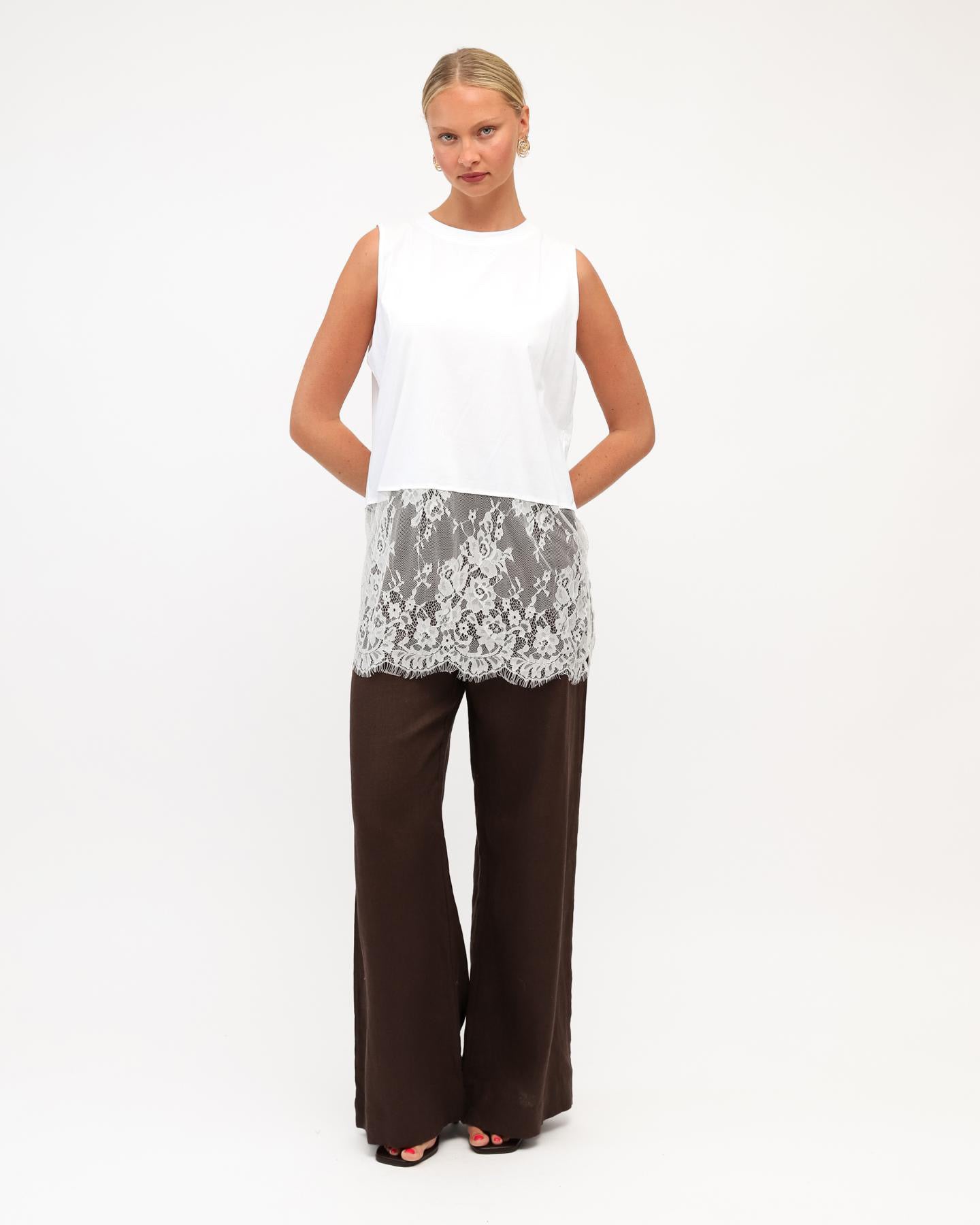 DANIELLE LACE TRIM TOP - WHITE