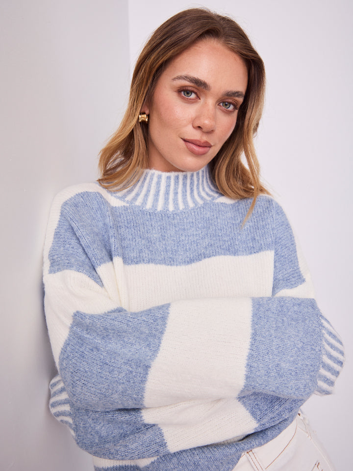 BESSIE BLOCK STRIPE KNIT - BLUE/WHITE