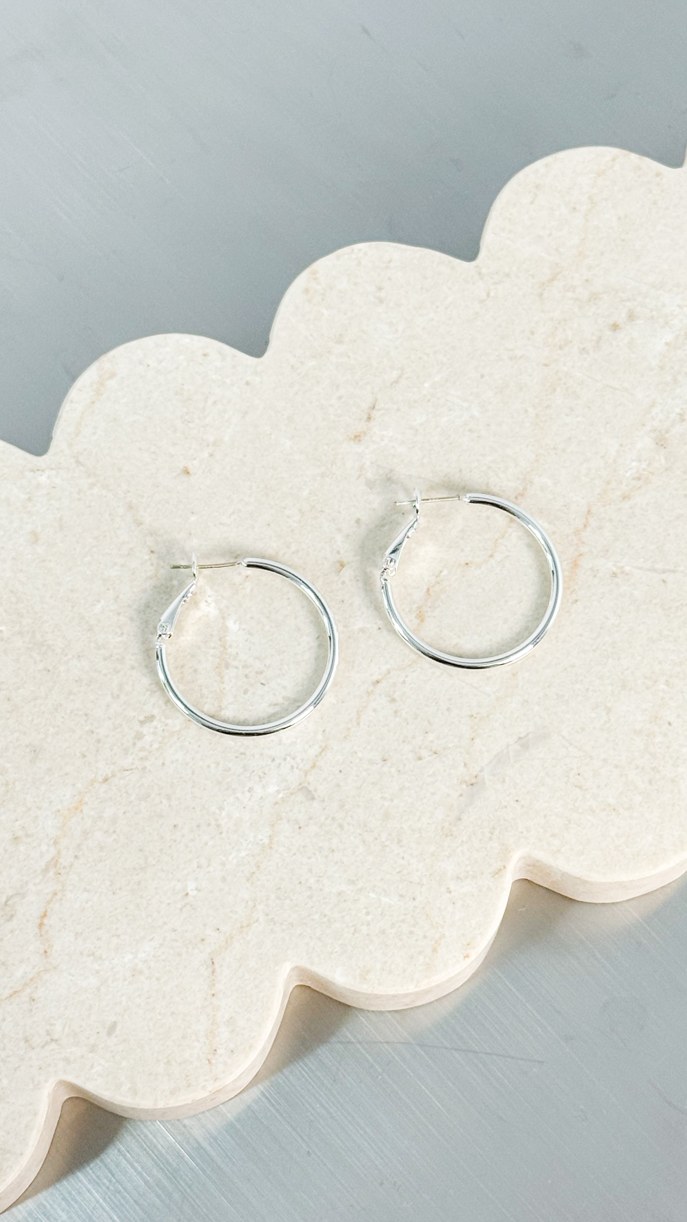 30MM CLASSIC STERLING SILVER PLATED HOOPS - SILVER