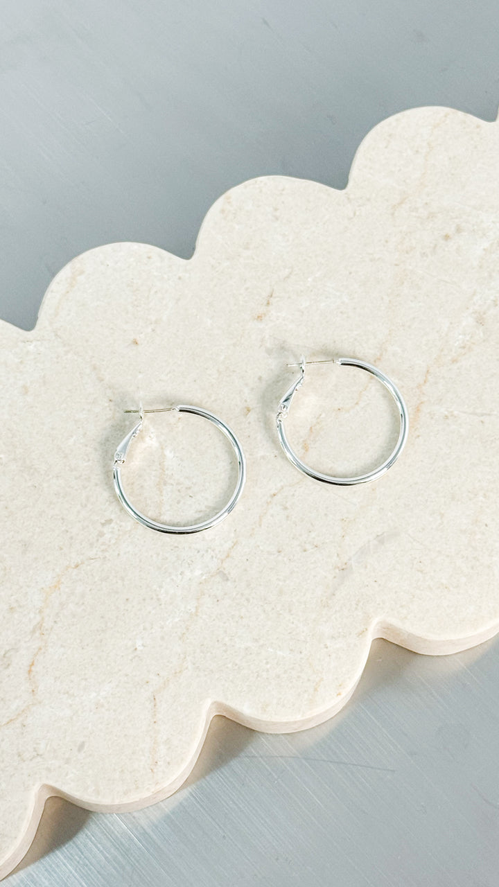 30MM CLASSIC STERLING SILVER PLATED HOOPS - SILVER