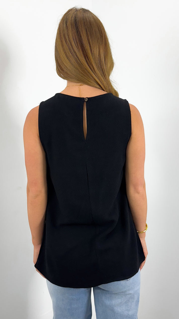 TALIA LINEN TOP - BLACK