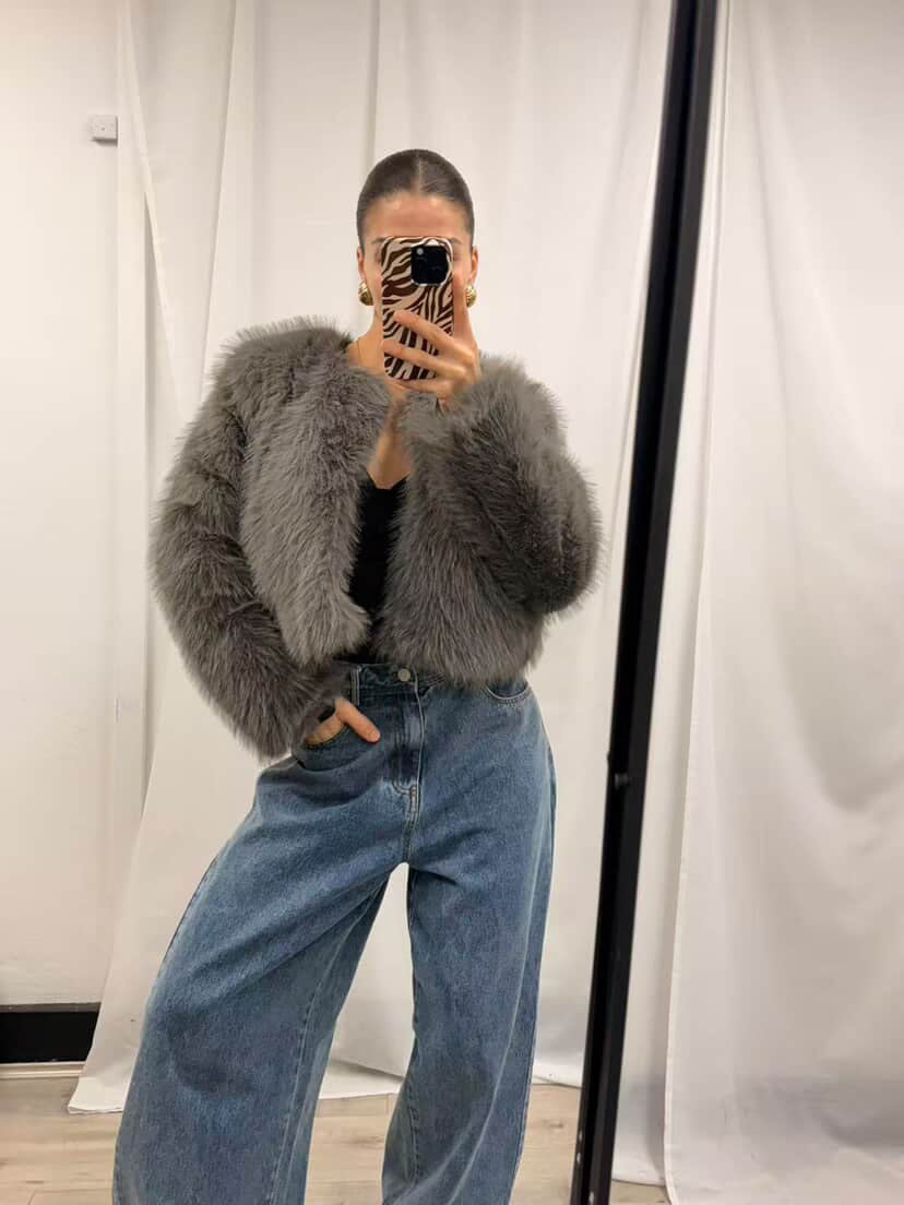 RUNE FAUX FUR JACKET - GREY
