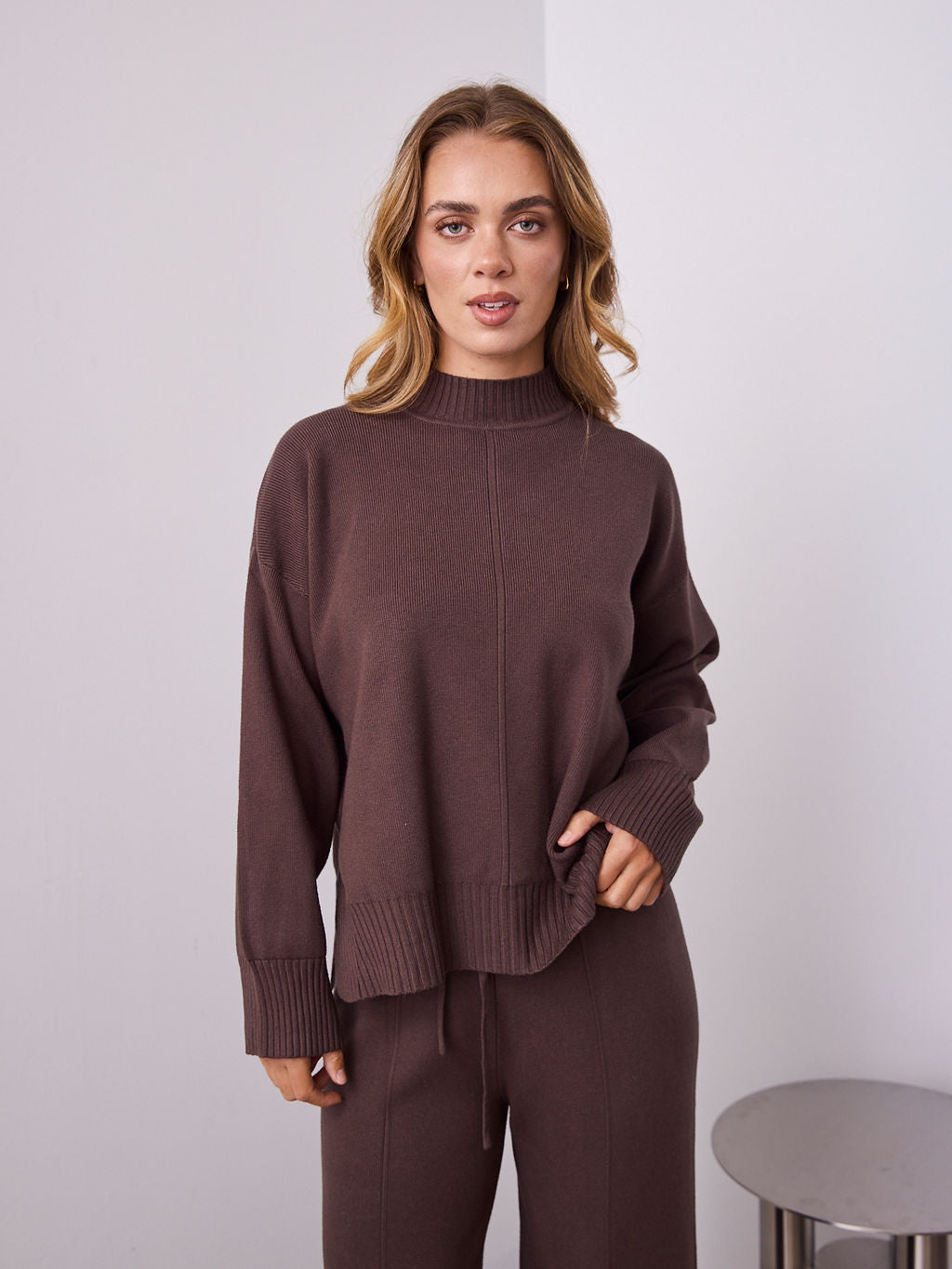 DELTA KNIT TOP - ESPRESSO