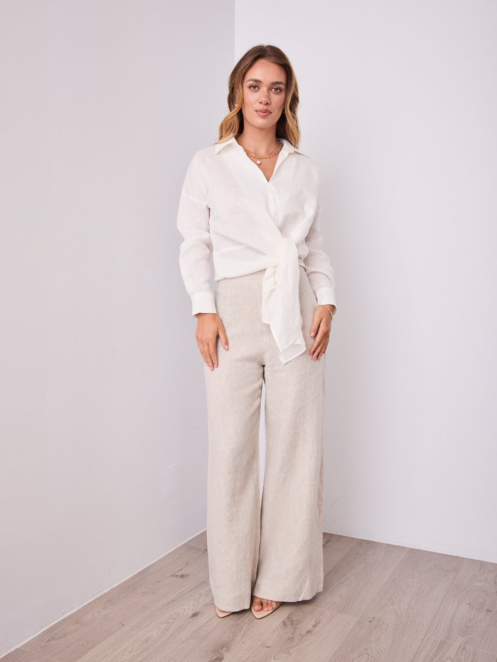 COMO LONG SLEEVE LINEN SHIRT - WHITE