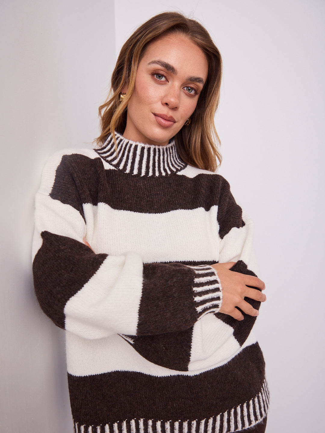 BESSIE BLOCK STRIPE KNIT - CHOCOLATE/WHITE