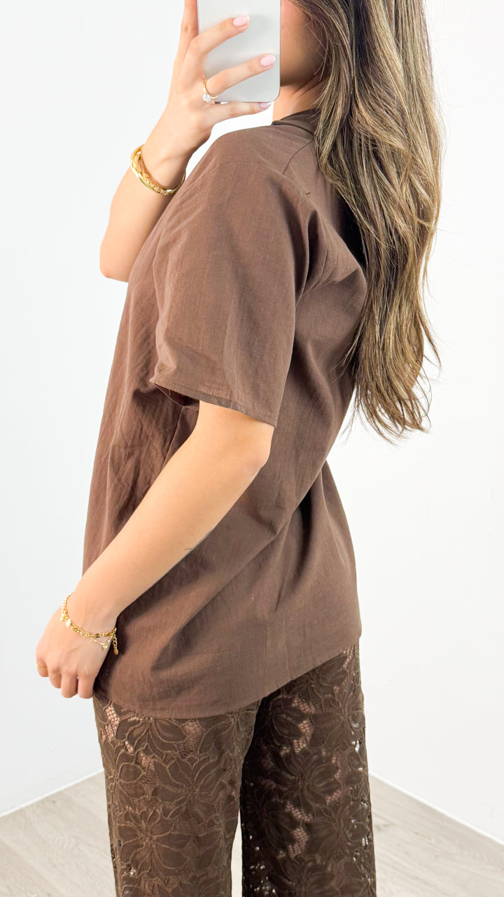 NADINE SHIRT & PANT SET - CHOCOLATE