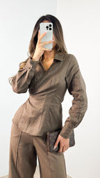 BAKER WRAP LINEN SHIRT - CHOCOLATE